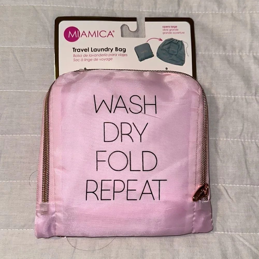 MIAMICA Pink Gold Blk “Wash Dry Fold Repeat” Foldable Travel Laundry Bag